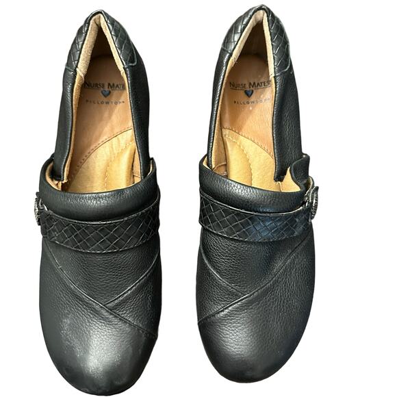 Nurse Mates Pillow Top Black Leather Clogs Size 10 - Picture 2 of 6